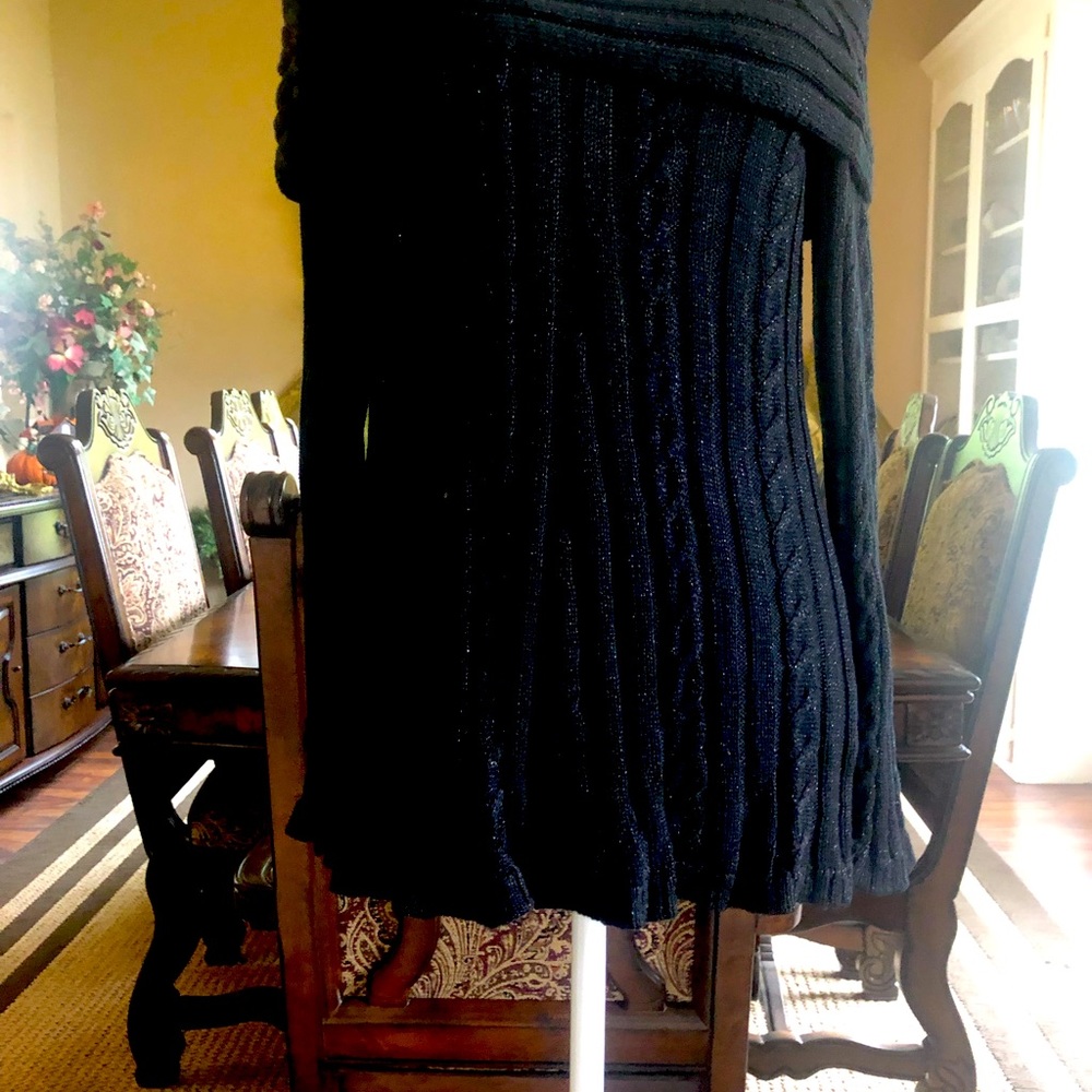 Cable & Gauge Off the Shoulder Black Sparkle Sweater.